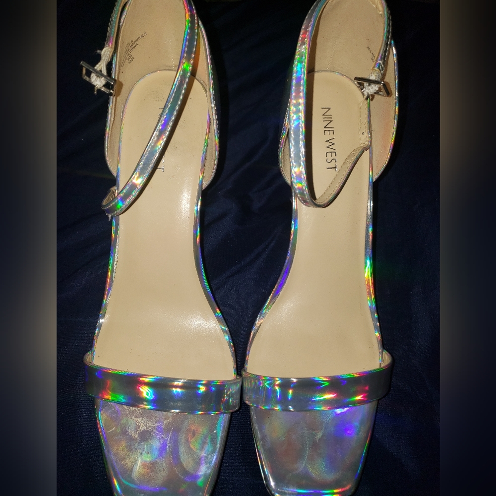Nine west high heels, size 11, chrome silver